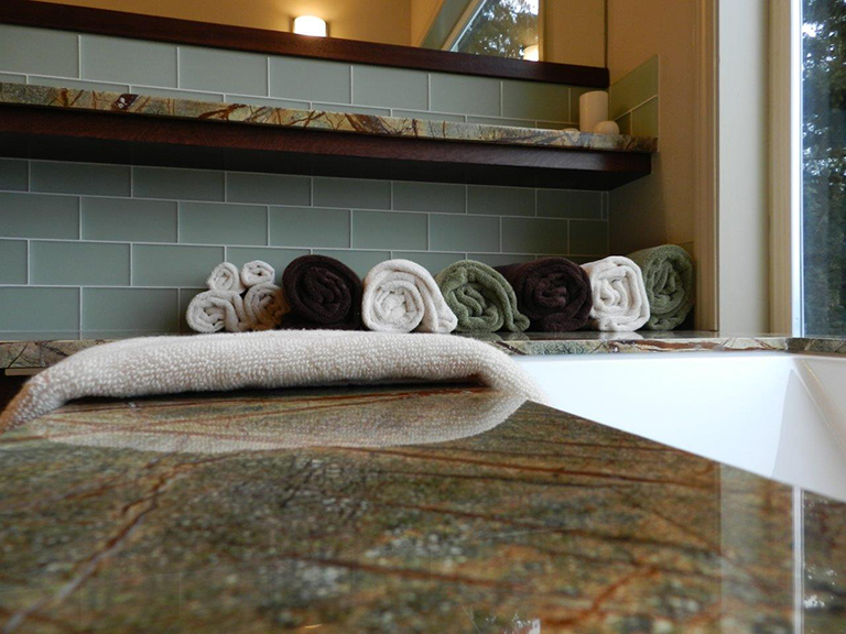 Marble counter top and glass backsplash